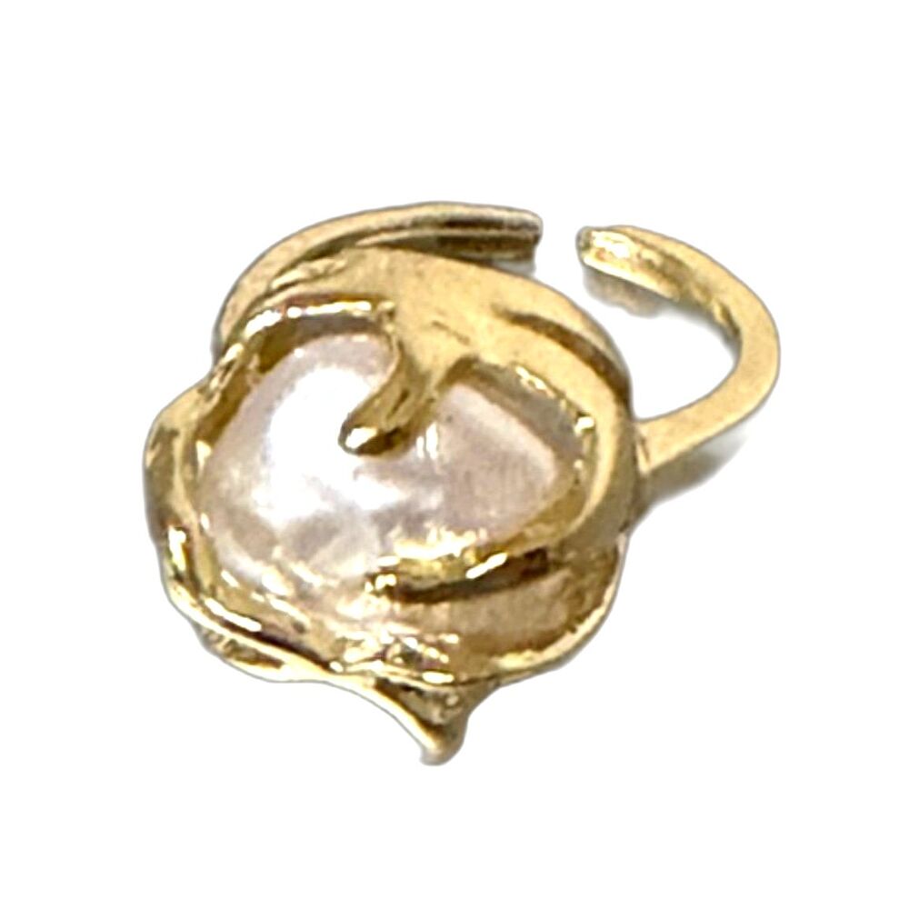 NWT Gold Tone Adjustable Pearl Ring Baroque Pearl Statement Ring Open Band
